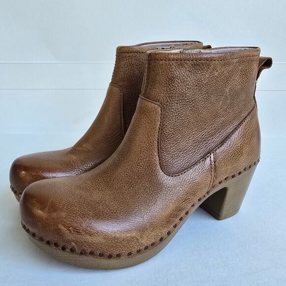 Dansko Sarah Boots Size EU36 US 5.5-6 Brown Leather Side Zip Heeled Ankle Bootie - Picture 3 of 13